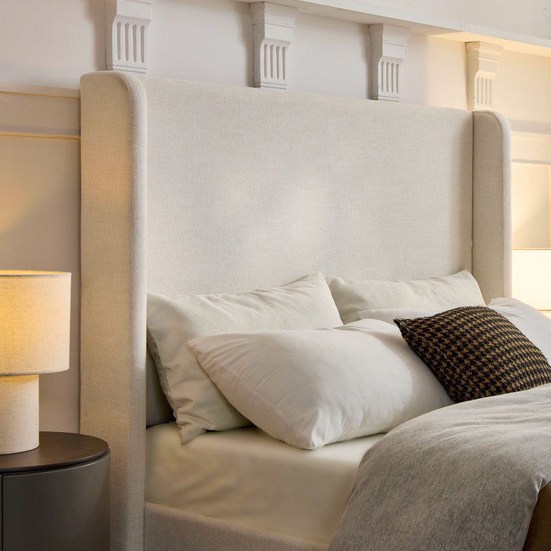 Carmen - Minimalist Upholstered Wingback Bed Frame With High Headboard