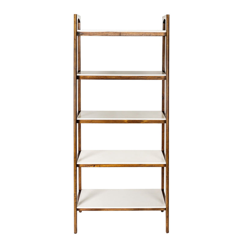 Mid - Century Design 5 Shelf Bookcase - Off White / Pecan