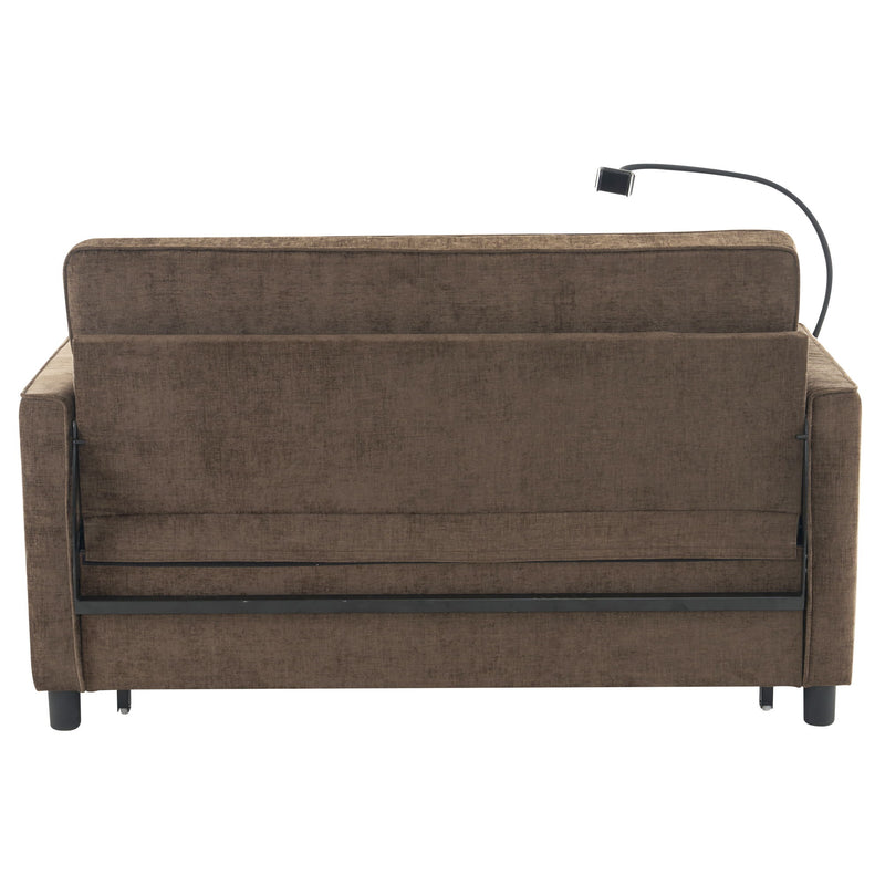 Pull-Out Sleeper Sofa With Reversible Backrest Cushion, Side Pockets, 2 USB Ports And A Phone Holder For Living Room