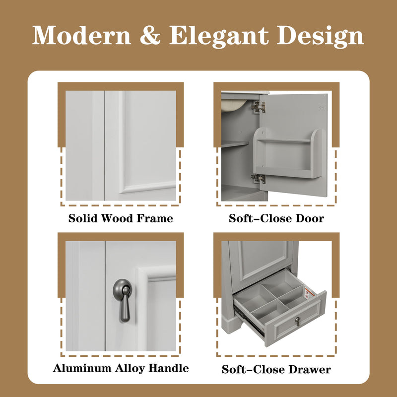 Bathroom Vanity With Sink, Soft Close Door, Adjustable U-Shaped Shelf