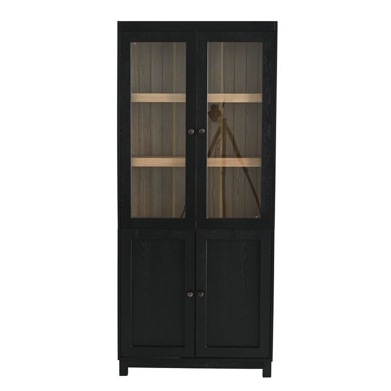 Style Tall Display Cabinet With Glass Doors For Collectibles - Black