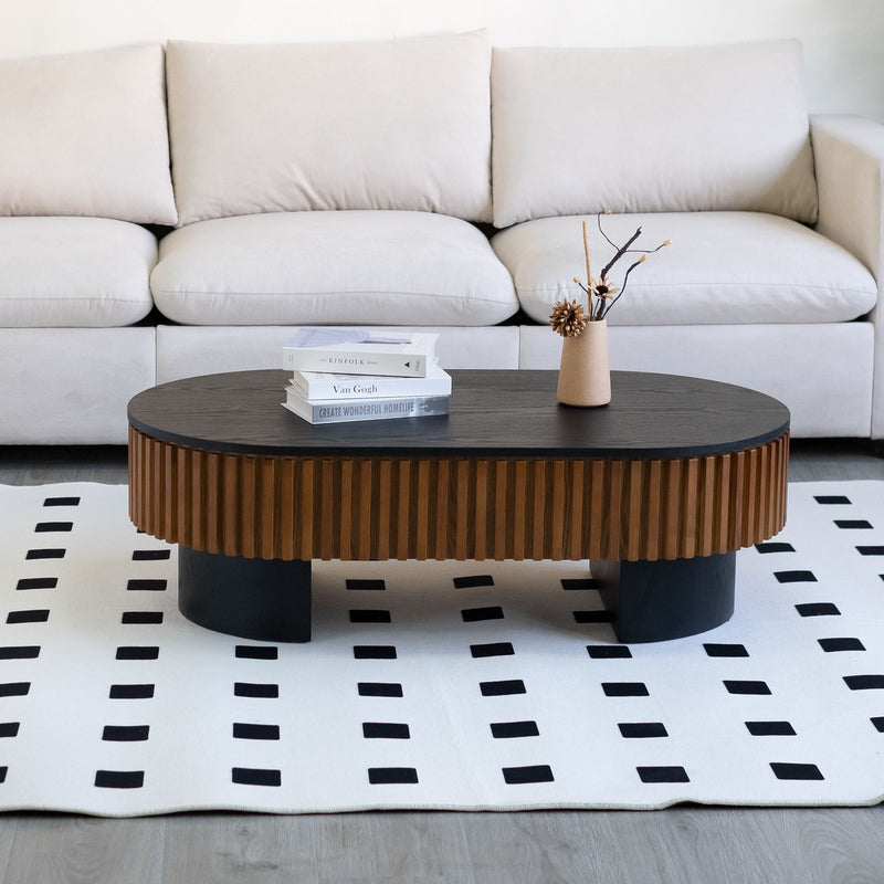 Elliptical Living Room Coffee Table With Hidden Storage And Removable Tabletop