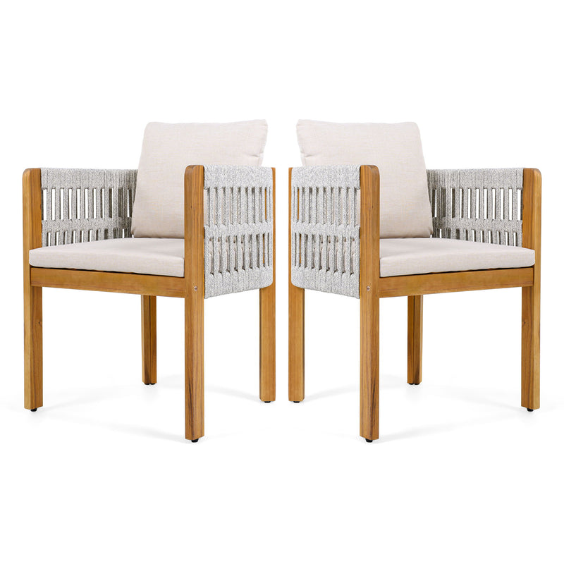Outdoor Dining Chairs With Mix Rope Handles (Set of 2)