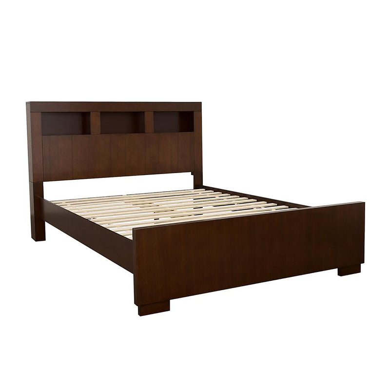 Queen Bed With Bookcase Headboard - Brown