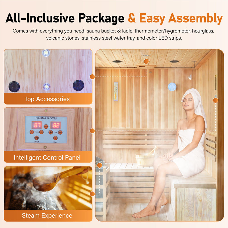 6000W 240V Outdoor Steam Sauna For 4 People - Ameican White Oak