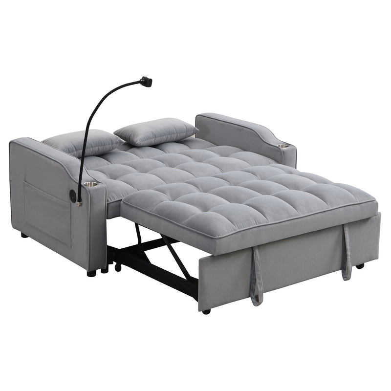 Modern Loveseat With Pullout Bed, Adjustable Reclining Backrest