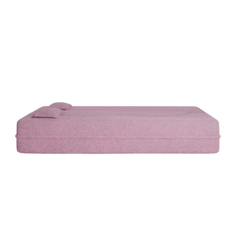 Modern Floor Sofa, With 2 Pillows, Convertible Teddy Fabric Foam Filled Bed