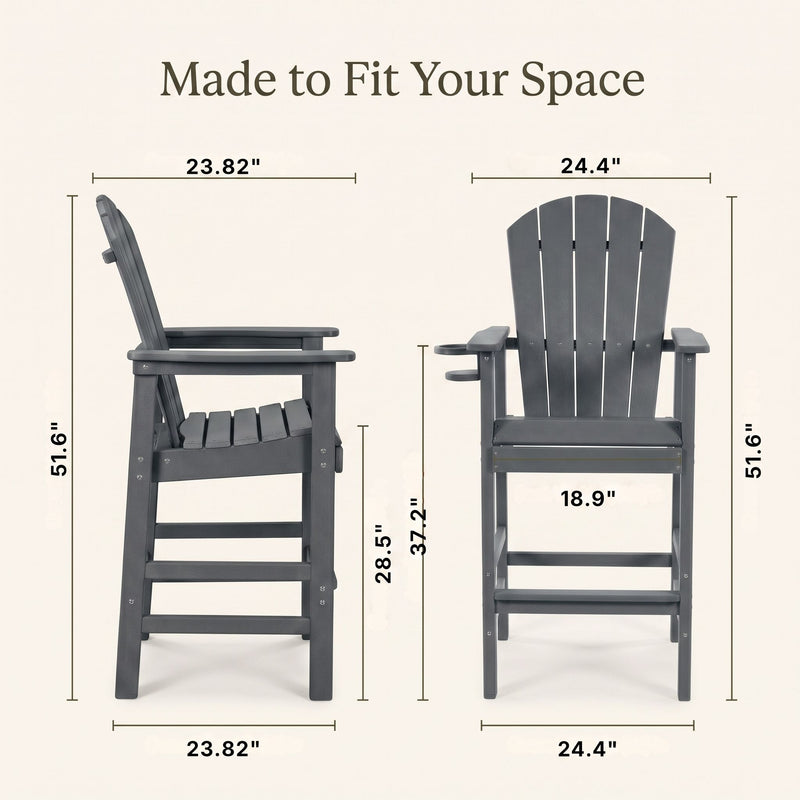 Bar Height Adirondack Chair With Cup Holder And Armrests