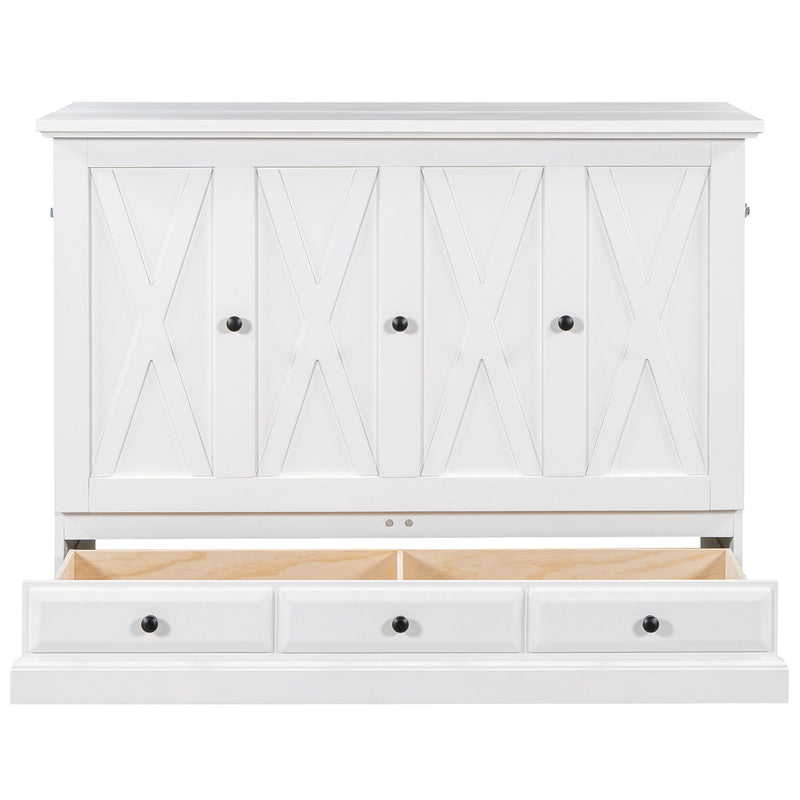 Solid Pine Murphy Bed Chest Cube Cabinet Bed With Charging Station And Large Storage Drawer For Home Office Or Small Room
