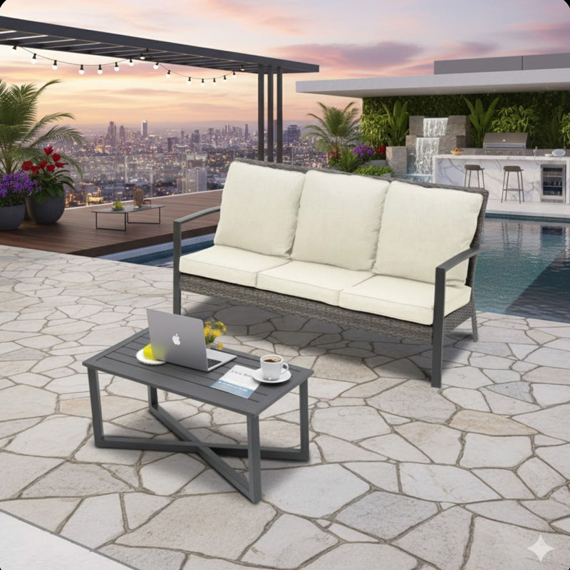2 Piece Patio Set With Cushions & Coffee Table