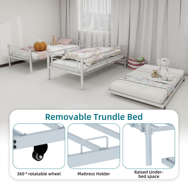 Bunk Bed For Kids, Convertible Frame With Ladders & Guardrail