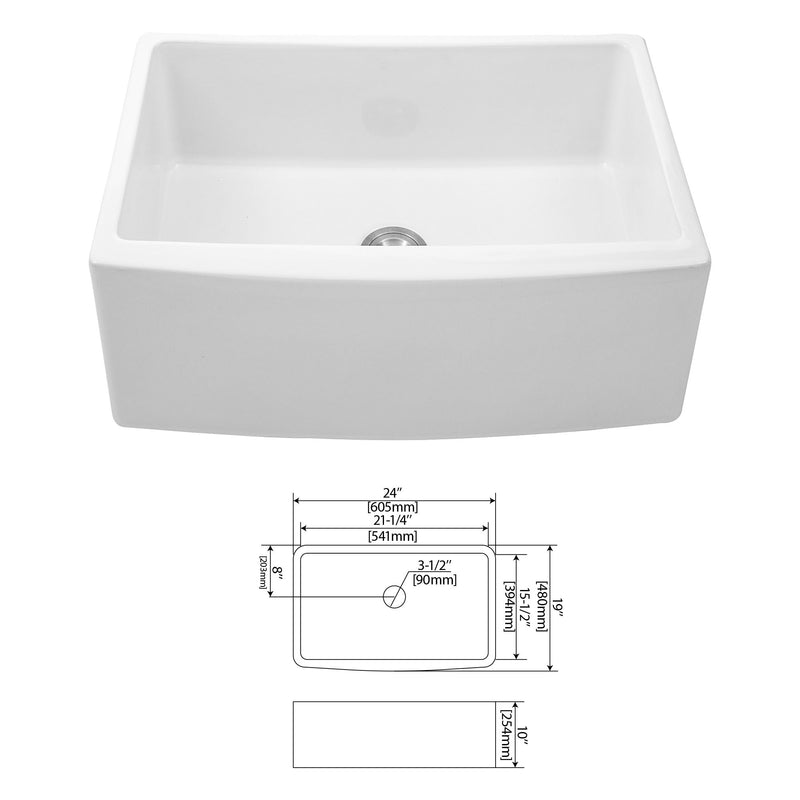 Farmhouse Sink, Apron Front Single Bowl With Arch Edge Design