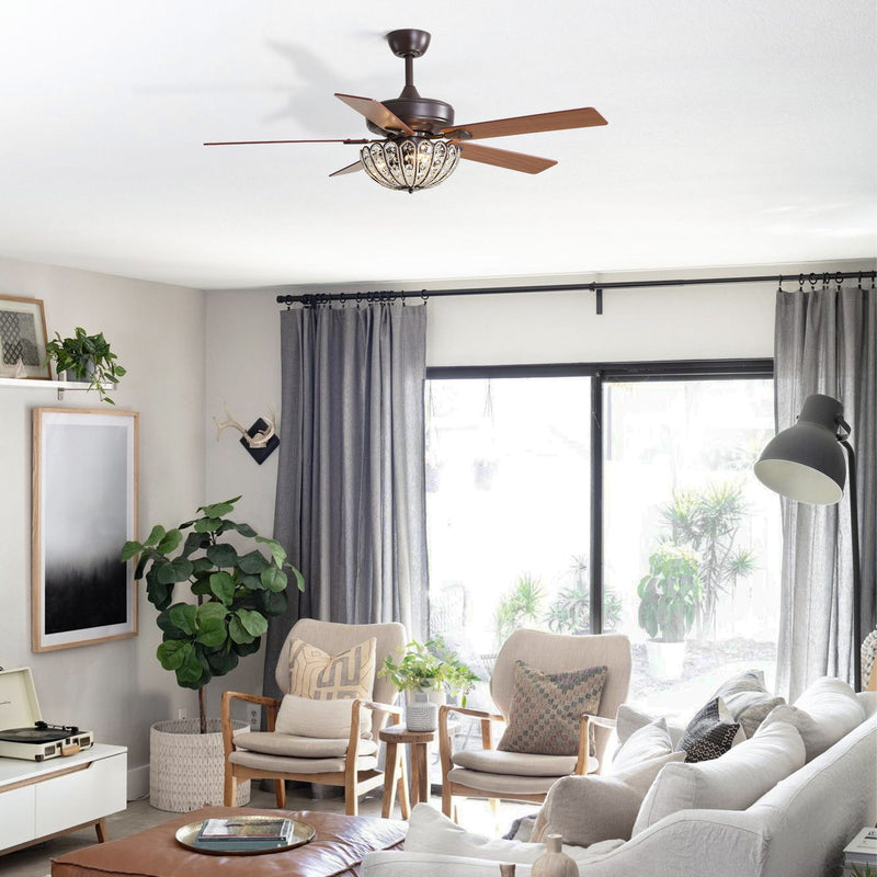 52" Ceiling Fan, 5 Blades, Reversible DC Motor - Coffee