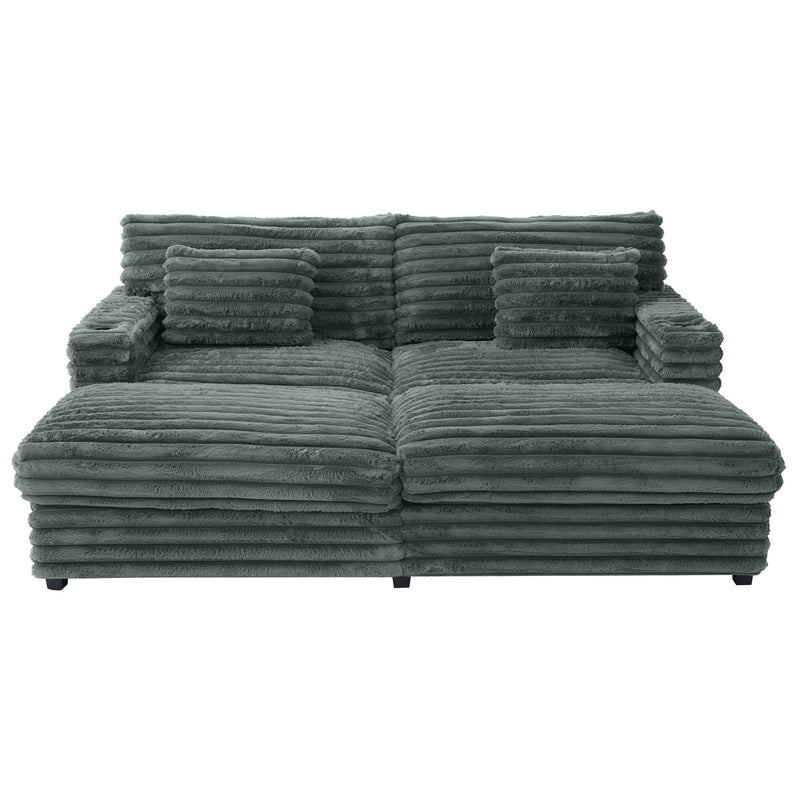 Oversized Double Chaise Lounge Sofa With USB Ports And Cup Holders