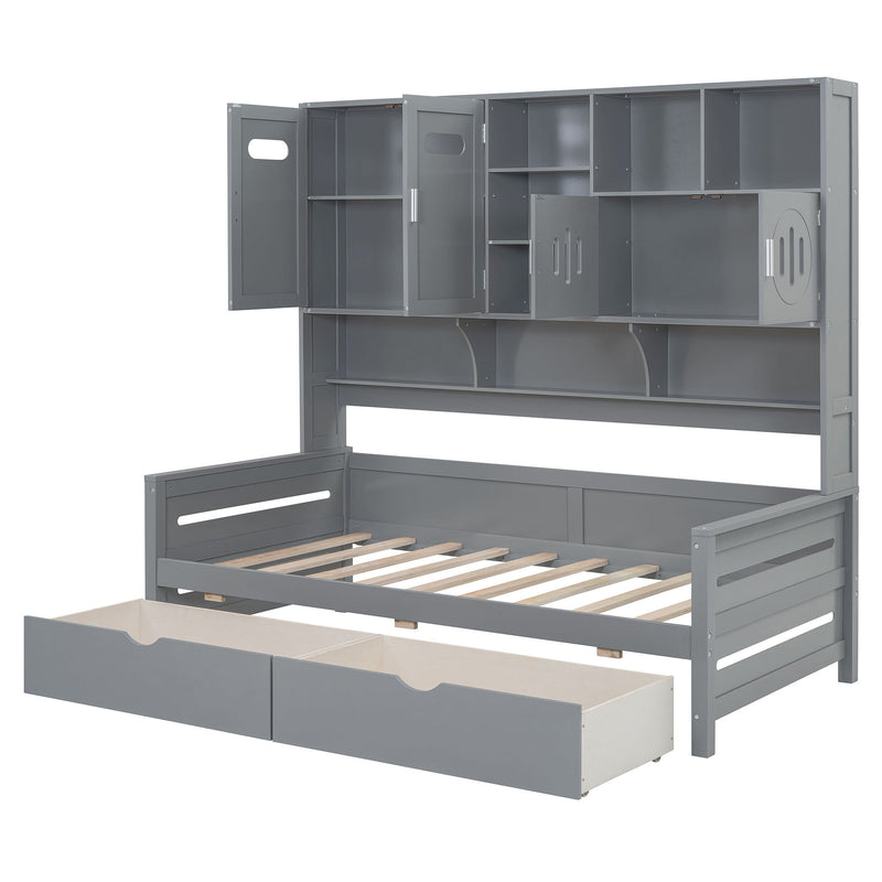 Daybed With All-In-One Cabinet And Shelf