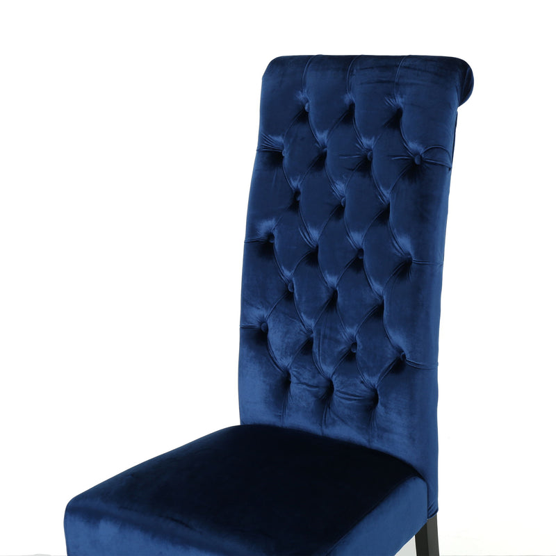 Elegant George Hi Back Dining Chair (Set of 2) With Tufted Velvet - Navy Blue