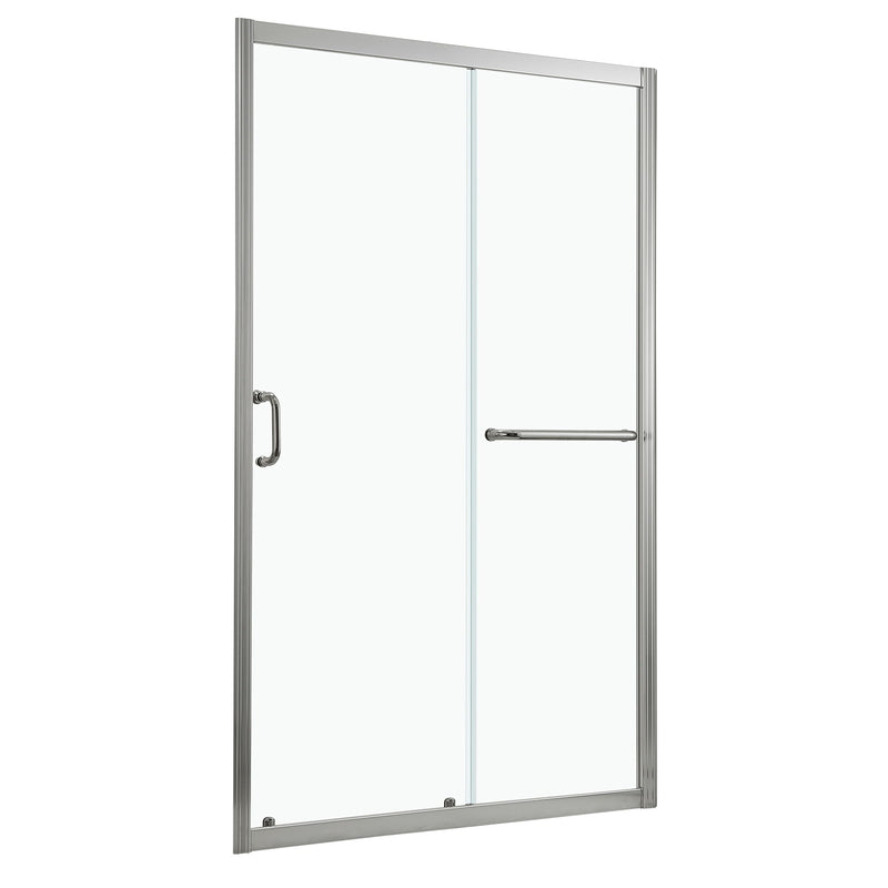 Single Sliding Bypass Shower Enclosure With Tempered Glass And - Brushed Silver