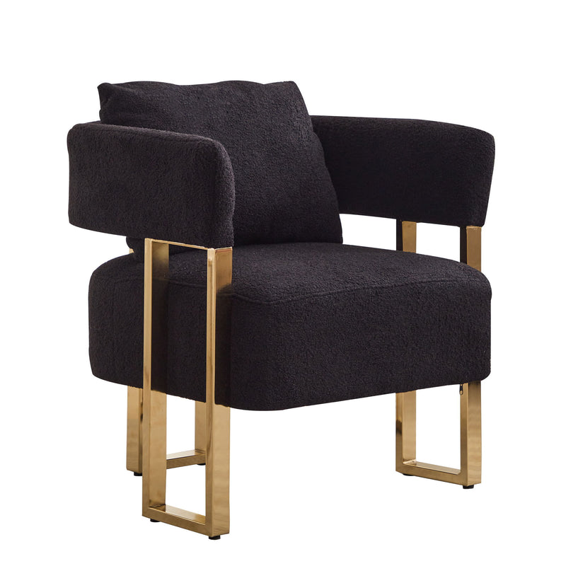 Modern Decorative Chair Teddy Fleece Upholstered And Metal Foot