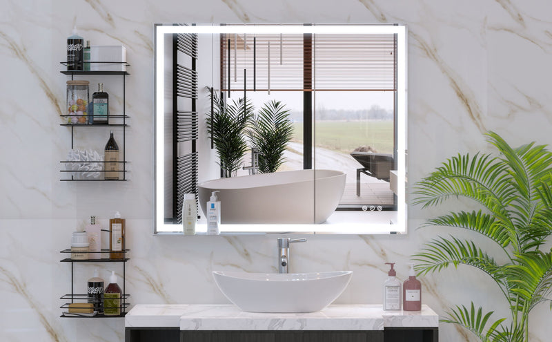 LED Bathroom Vanity Mirror Wall Mounted Adjustable / Warm / Natural Lights Anti-Fog Touch Switch With Memory Modern Smart Large Bathroom Mirrors