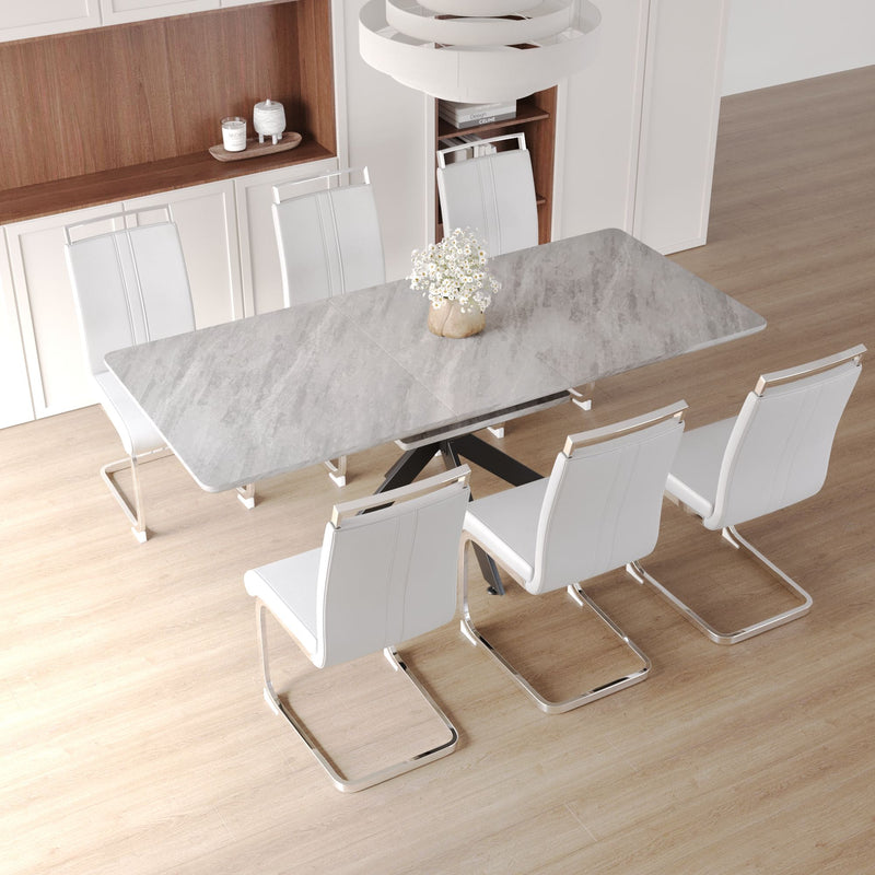 Modern Extendable Dining Table Set With Soft Padded Armless Chairs