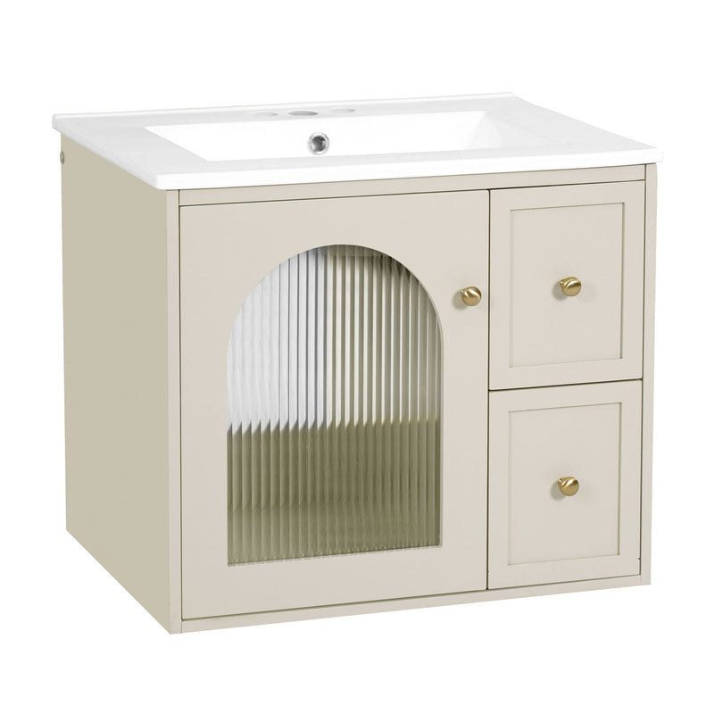Wall-Mounted Bathroom Vanity Set With Sink, 2 Drawers And Soft-Close Door