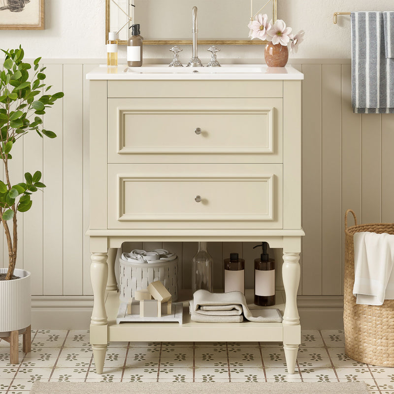 Bathroom Vanity With Sink, 2 Drawers Storage Cabinet, Open Shelf