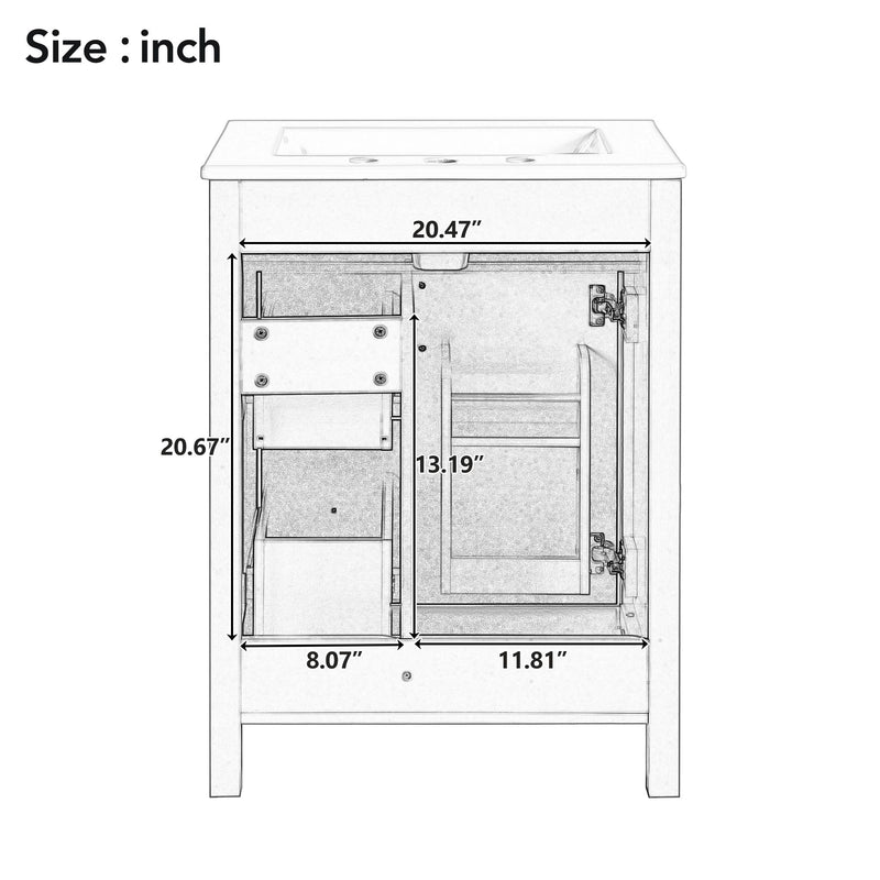 Elegant Bathroom Vanity With Ceramic Sink, Soft Close Doors And Drawers, Double Storage Racks