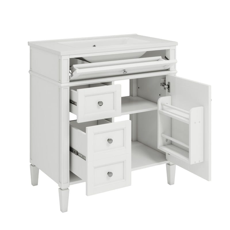 Bathroom Vanity With Top Sink, Modern Bathroom Storage Cabinet With 2 Drawers And A Tip-Out Drawer