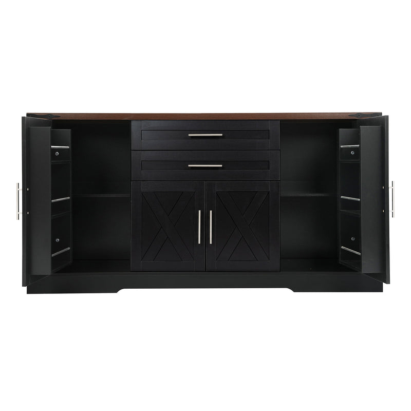 Barn Door Storage Cabinet With 2 Drawers & Door Rack, Adjustable Shelves