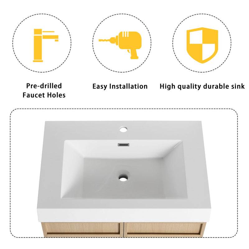 Freestanding Bathroom Vanity With Resin Sink & Soft Close Cabinet Doors