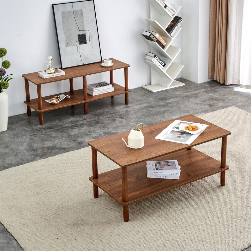 Modern 2 Tier Coffee Table With Open Storage Shelf For Living Room