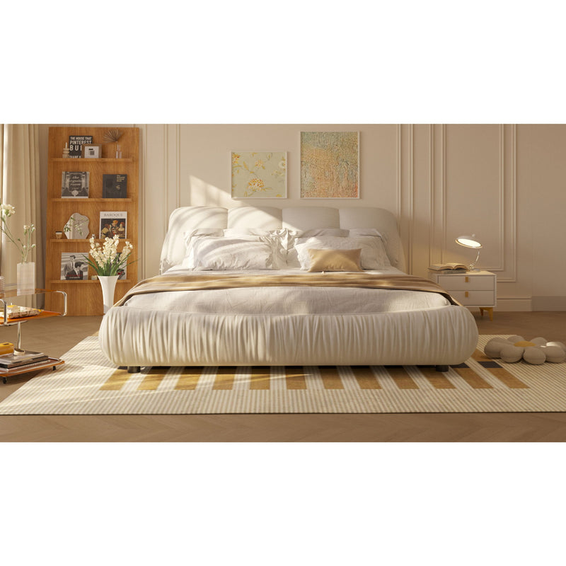 Luxury Upholstered Platform Bed With Oversized Padded Backrest And Solid Wood Frame