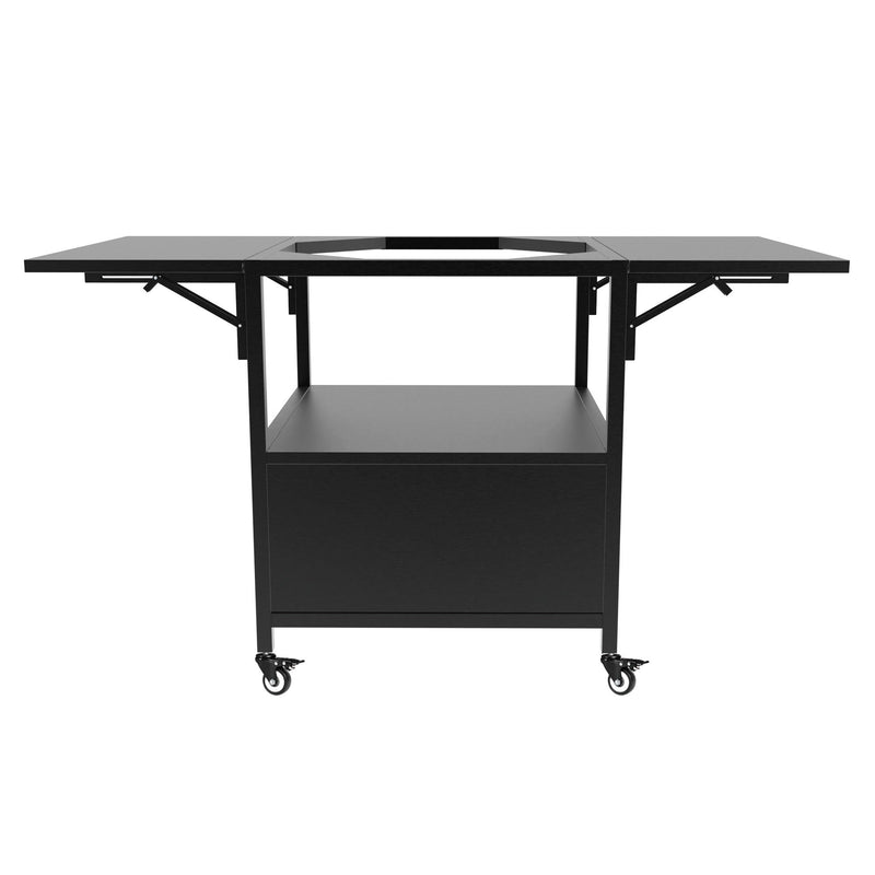 Outdoor Grill Table For Big Egg Style Bbq Metal Grill Cart With 2 Folding Panels Metal - Black