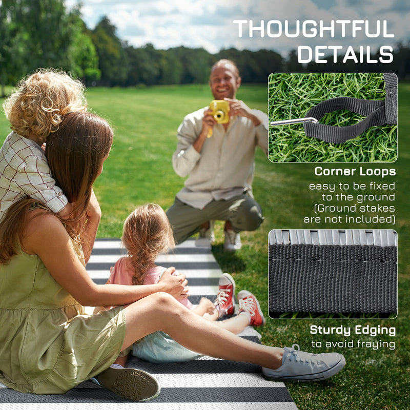 Outsunny - Reversible Outdoor Rug, 9' x 12' Waterproof Plastic Straw Floor Mat, Portable Rv Camping Carpet With Carry Bag, Large Floor Mat For Backyard, Deck, Picnic, Beach - Multicolor