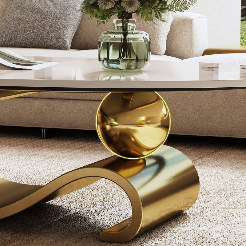Oval Coffee Table For Living Room - Gold / White