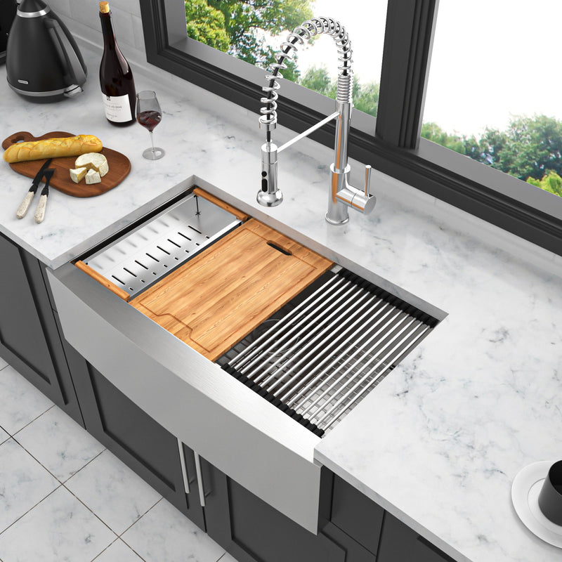 Classic Ceramic Farmhouse Sink Workstation Single Bowl With Durable Finish