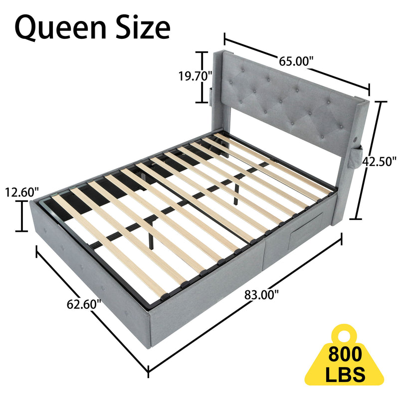 Bed With Gas Lift Storage, USB Ports
