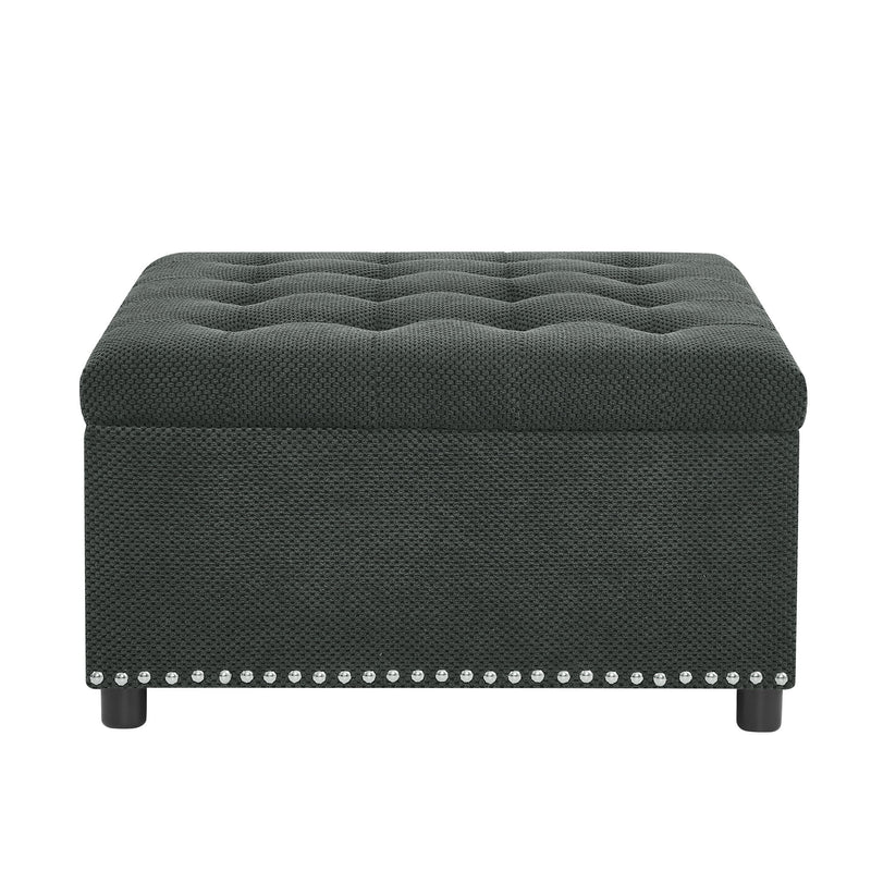 Square Tufted Storage Ottoman With Nailhead Trim