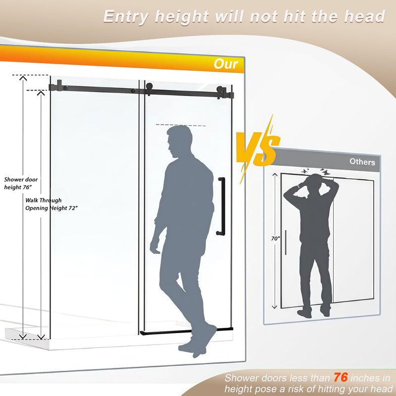 Frameless Single Sliding Shower Door & Handle And Square Tube Track