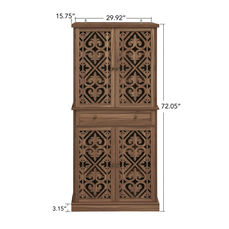 4 Door Cabinet With 1 Drawer, With 4 Adjustable Inner Shelves, Storage Cabinet