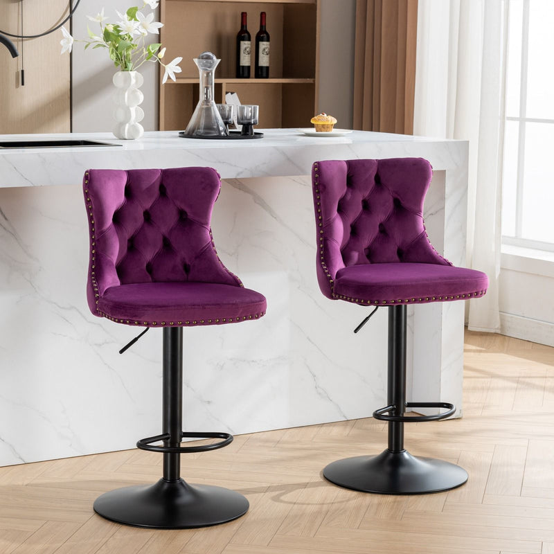 Swivel Barstools Adjusatble Seat Height, Modern Upholstered Bar Stools With Backs Comfortable Tufted For Home Pub And Kitchen Island (Set of 2)