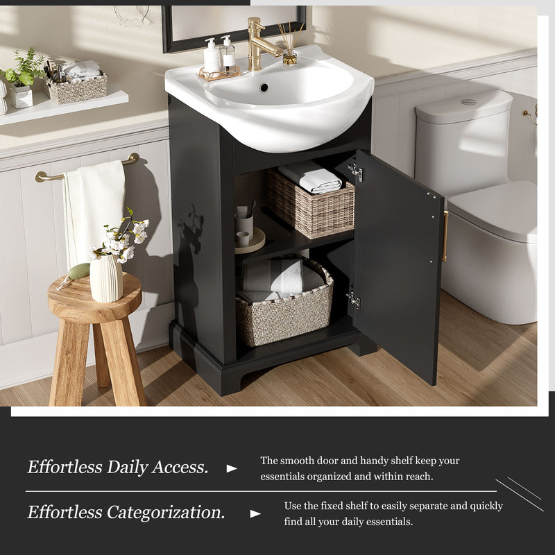 20" Bathroom Vanity With Bulged Sink, Freestanding Single Vanity Set, Soft Close Door