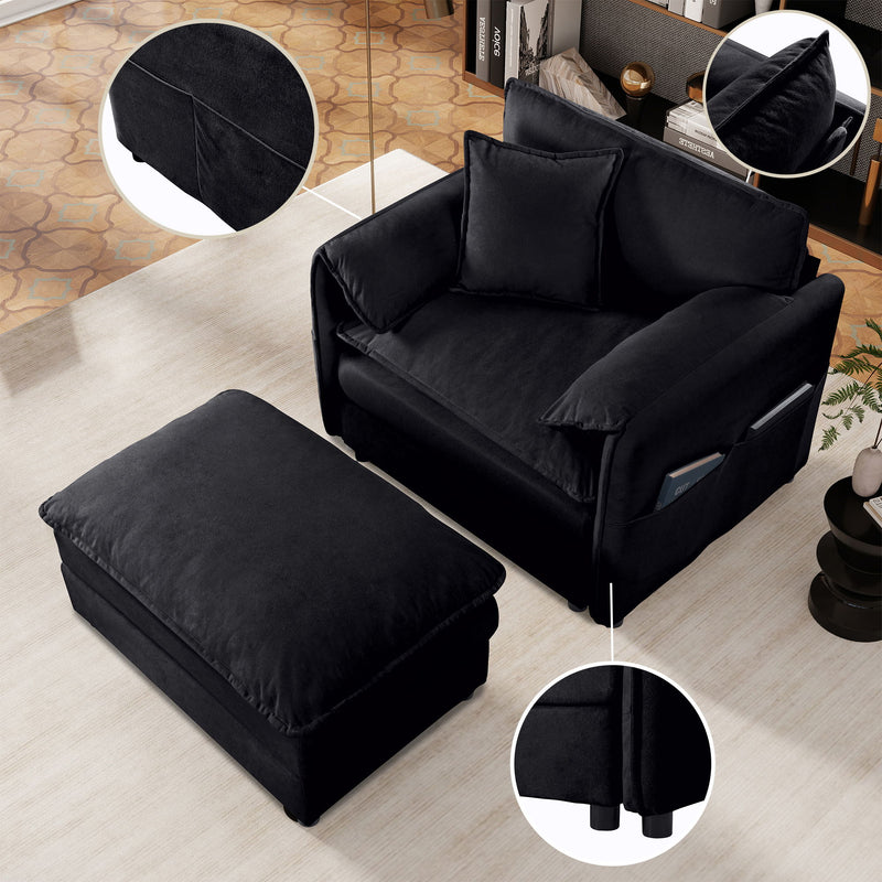 Oversized Chair With Movable Ottoman, Soft Upholstered Lounge Chair