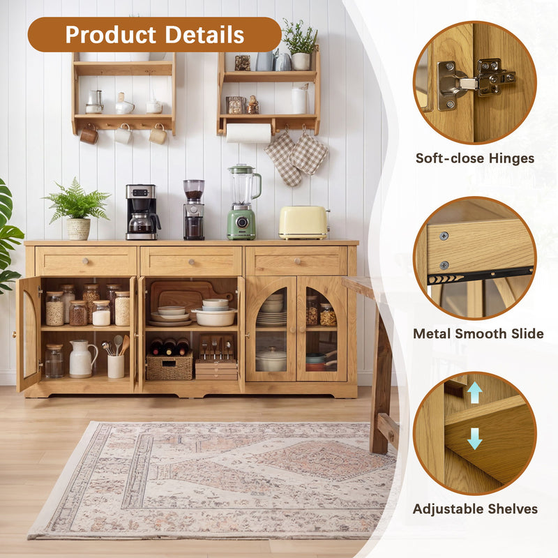 Sideboard Cabinet With 3 Drawers And 6 Arched Glass Doors