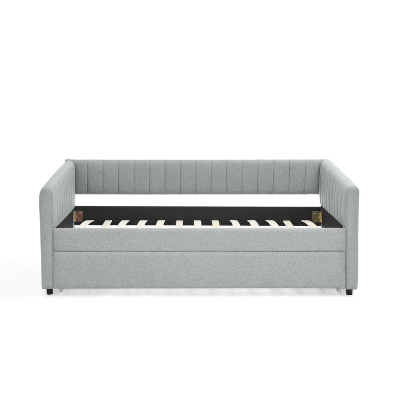 Upholstered Daybed With Trundle With Vertical Stripes