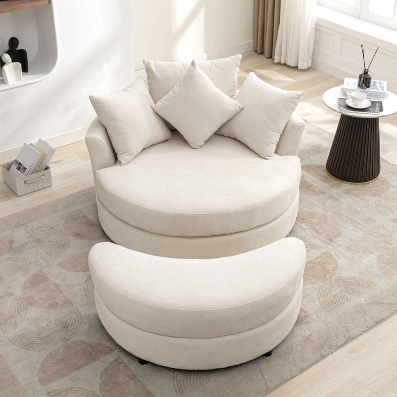 360° Swivel Accent Barrel Chair With Storage Ottoman & 4 Pillows, Modern Leisure Chair Round Accent For Living Room