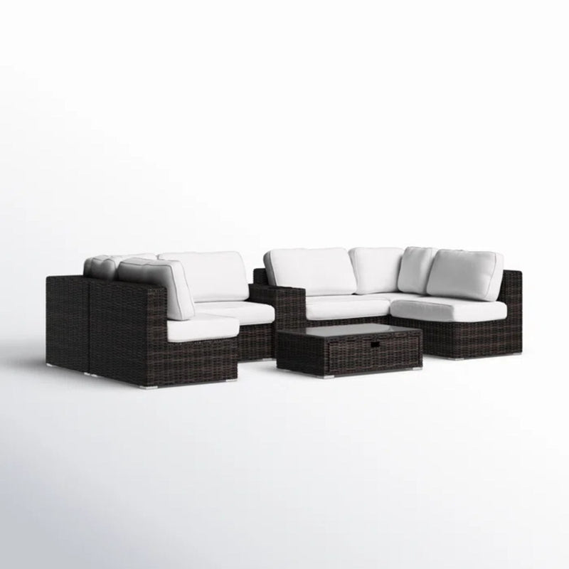 Elegant 4 Person Wicker Patio Seating Set With Cushions And Glass Top Table
