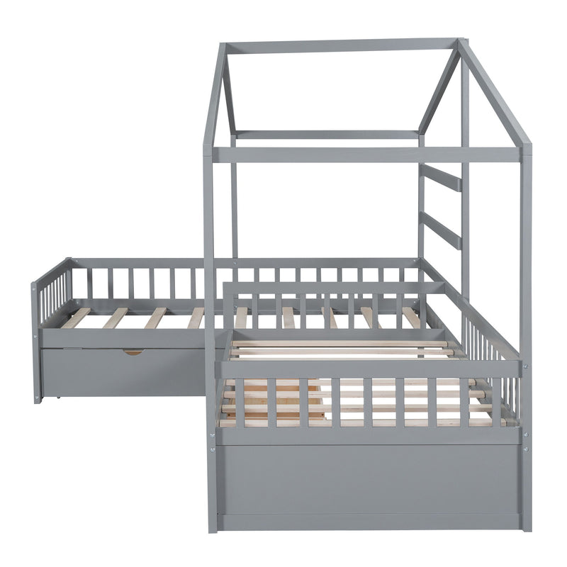 L Shape Platform Bed With 3 Storage Drawers
