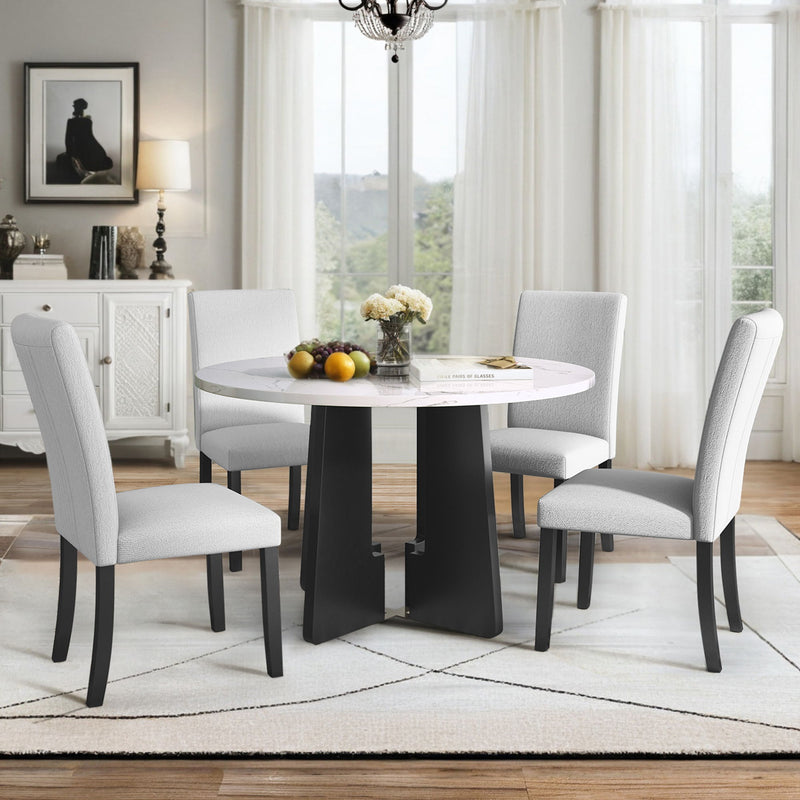 5 Piece Round Dining Table Set, Modern Dining Table And 4 Upholstered Chairs For Dining Room