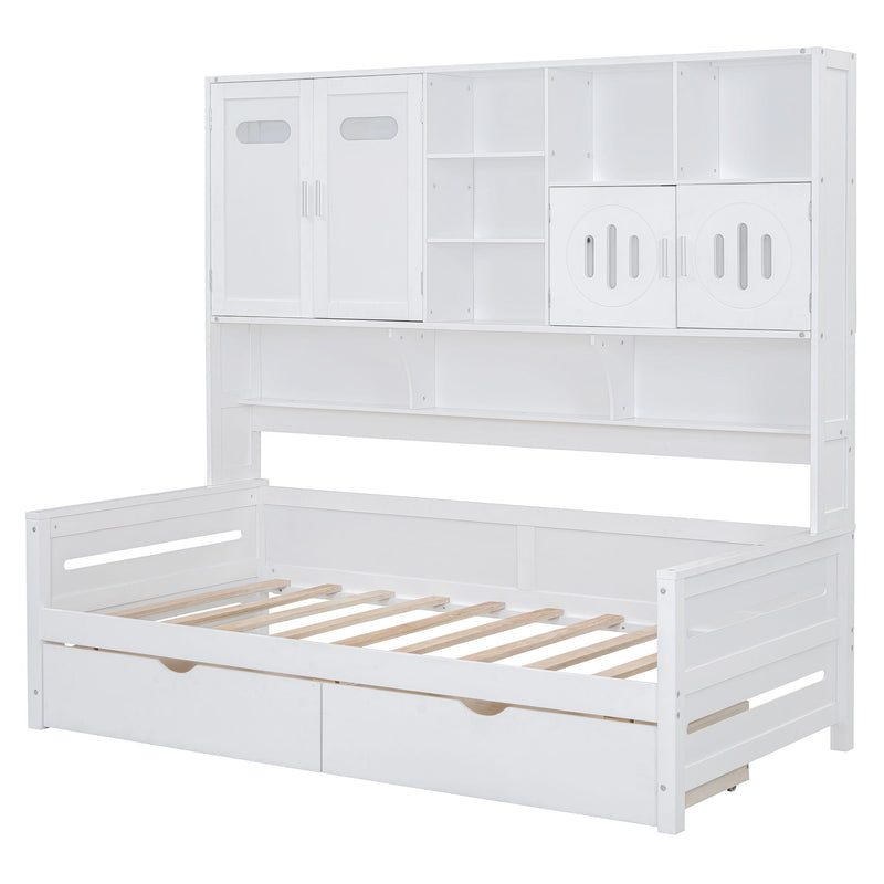 Daybed With All-In-One Cabinet And Shelf